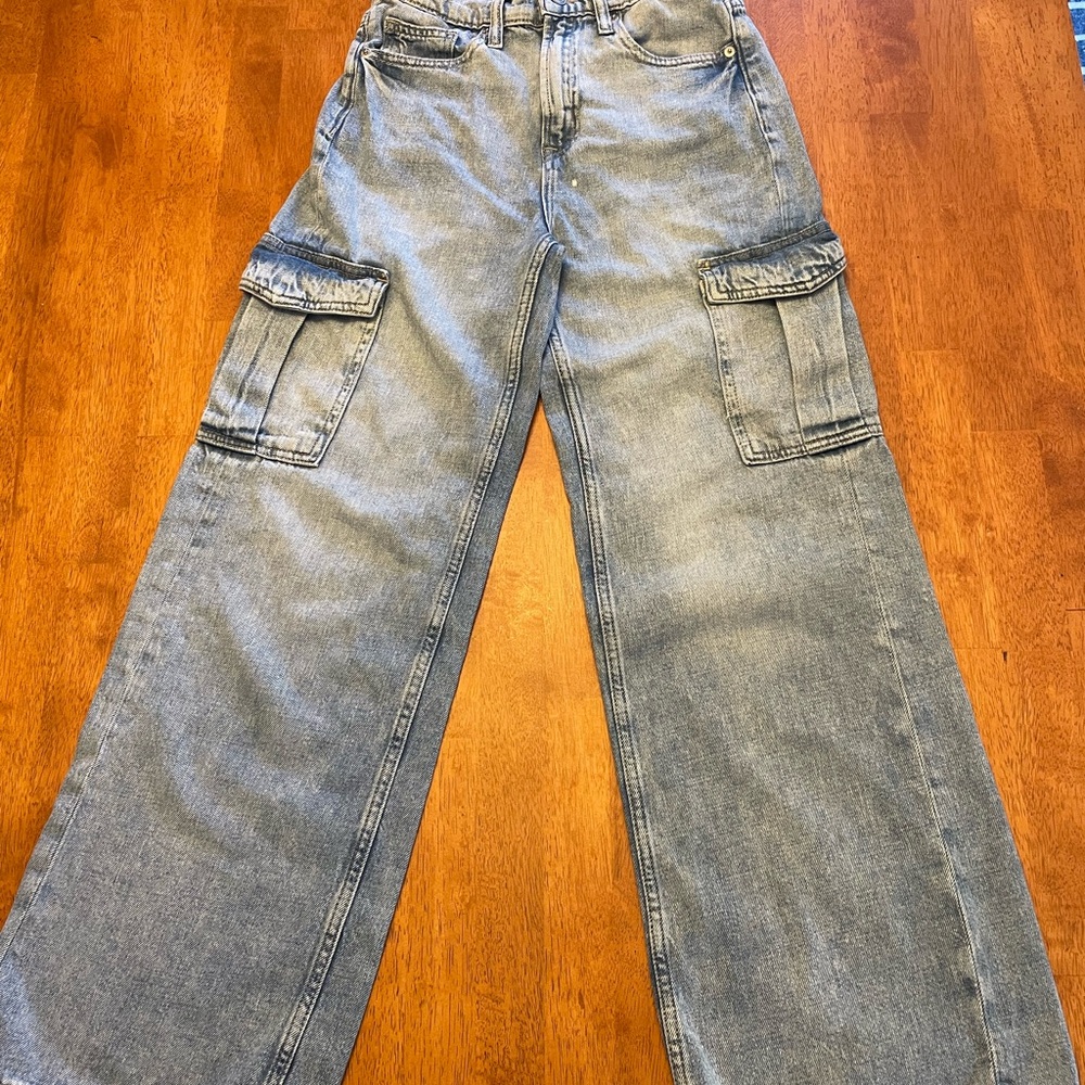GAP Blue Cargo Pants Wide-Leg Relaxed Fit